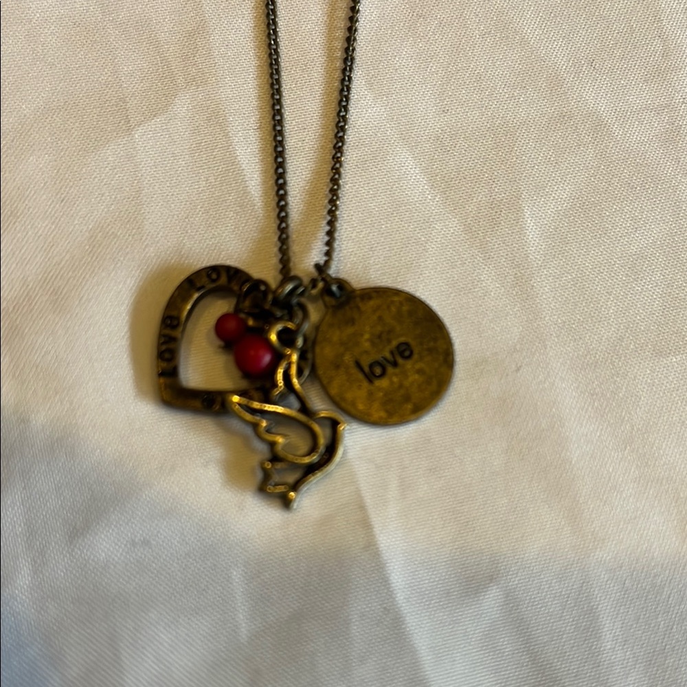 Antique Brass Love Pendant Necklace